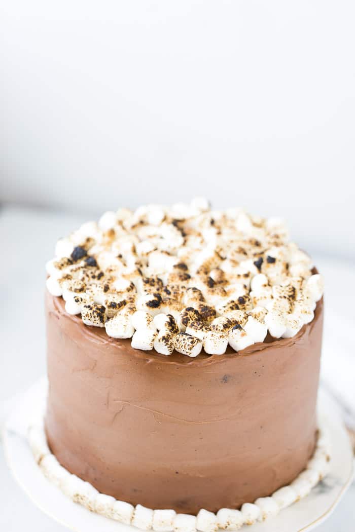 Six-Layer Chocolate Cake with Toasted Marshmallow Filling