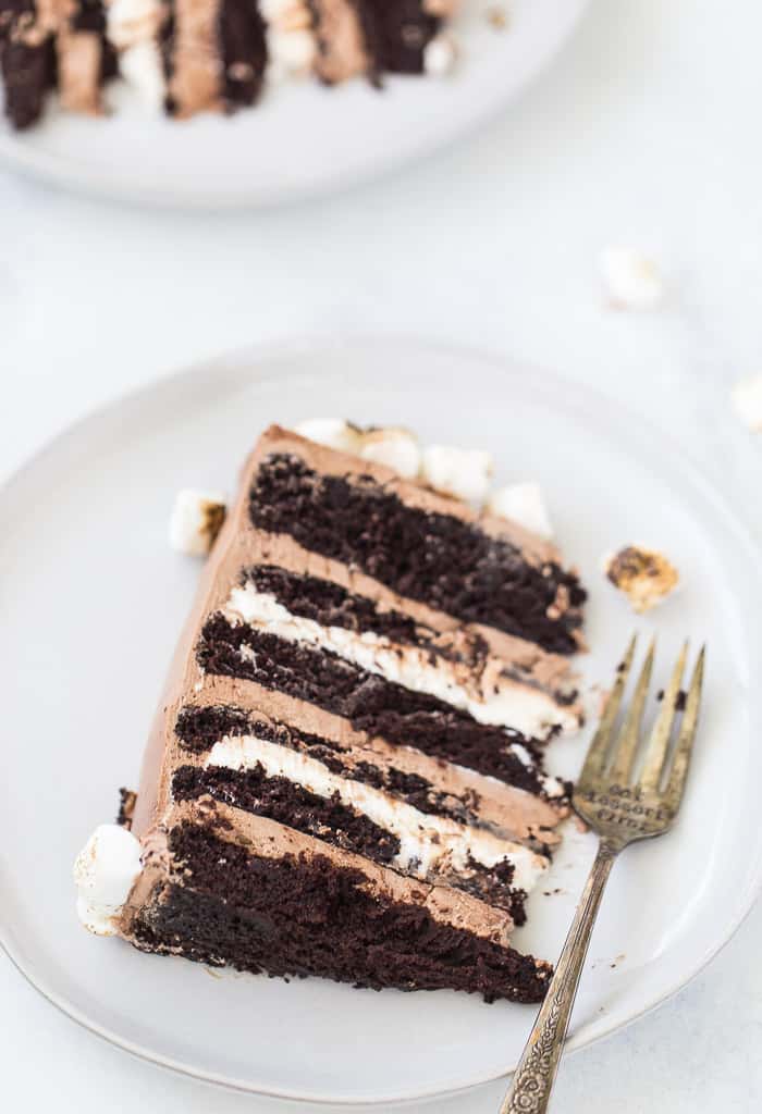 Six-Layer Chocolate Cake with Toasted Marshmallow Filling