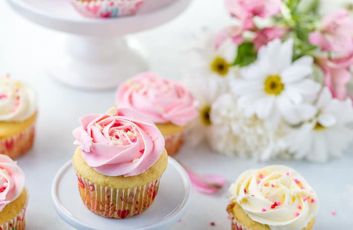 White Chocolate Rose Cupcakes