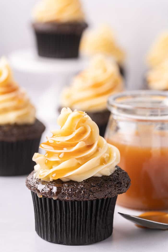 Dark chocolate salted caramel cupcakes