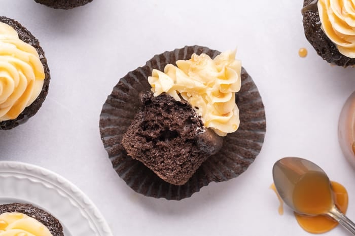 Dark chocolate salted caramel cupcakes