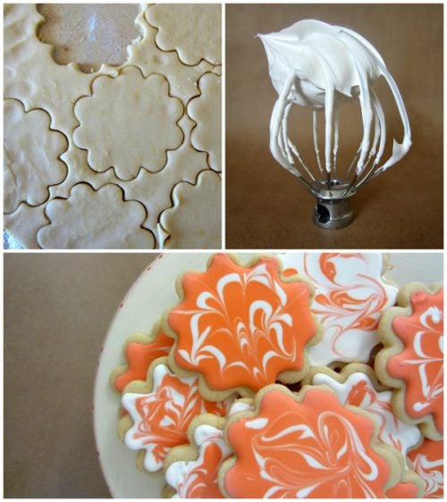 lemon sugar cookies with marbled royal icing