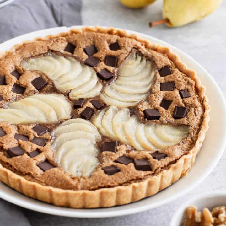 Pear Walnut Chocolate Tart