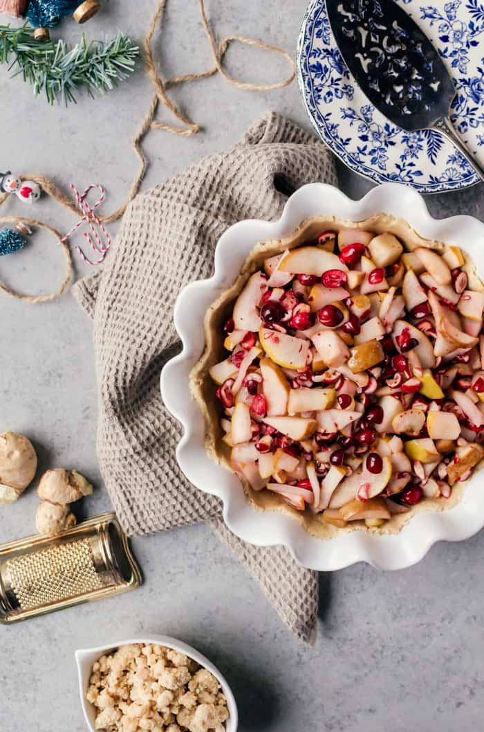  A beautiful holiday cranberry ginger pear pie with tender pears, tart cranberries and spicy ginger that warms you up on those cold winter days!