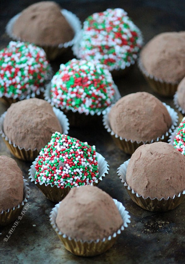 Chocolate truffles are decadent, creamy and indulgent. They are a homemade classic holiday treat. | Recipe on BlahnikBaker.com