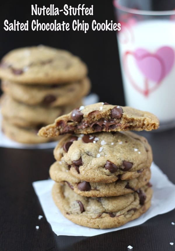Nutella Stuffed Salted Chocolate Chip Cookies