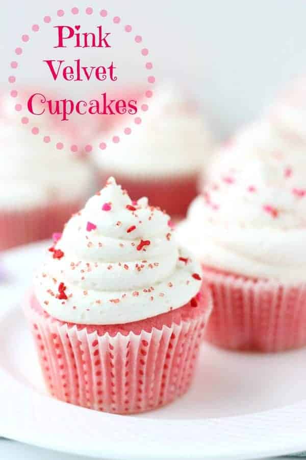 Pink velvet cupcakes start with soft, tender buttermilk cake. It's topped with a tangy cream cheese frosting, giving you a delicious pink velvet cupcake, perfect for your Valentine! BlahnikBaker.com