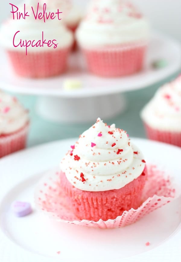 Pink velvet cupcakes start with soft, tender buttermilk cake. It's topped with a tangy cream cheese frosting, giving you a delicious pink velvet cupcake, perfect for your Valentine! BlahnikBaker.com
