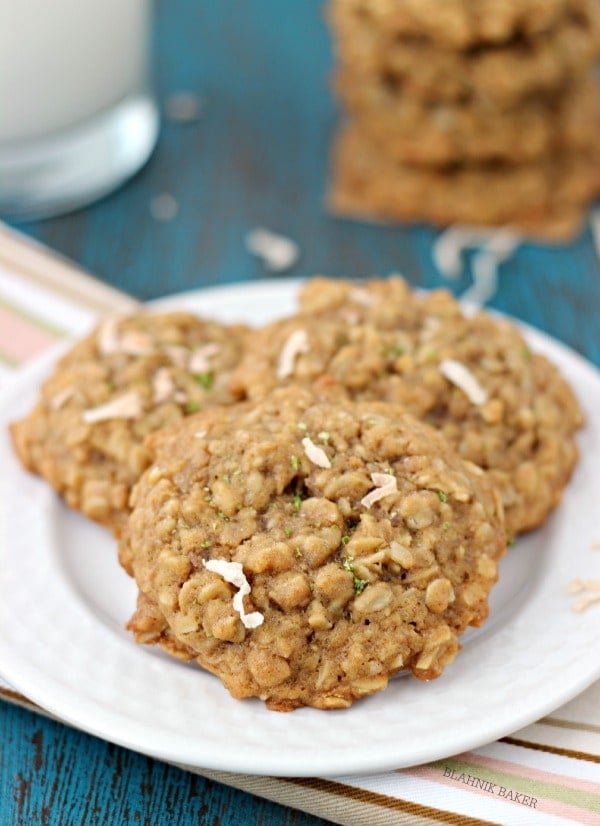 Honey Lime Coconut Oatmeal Cookies