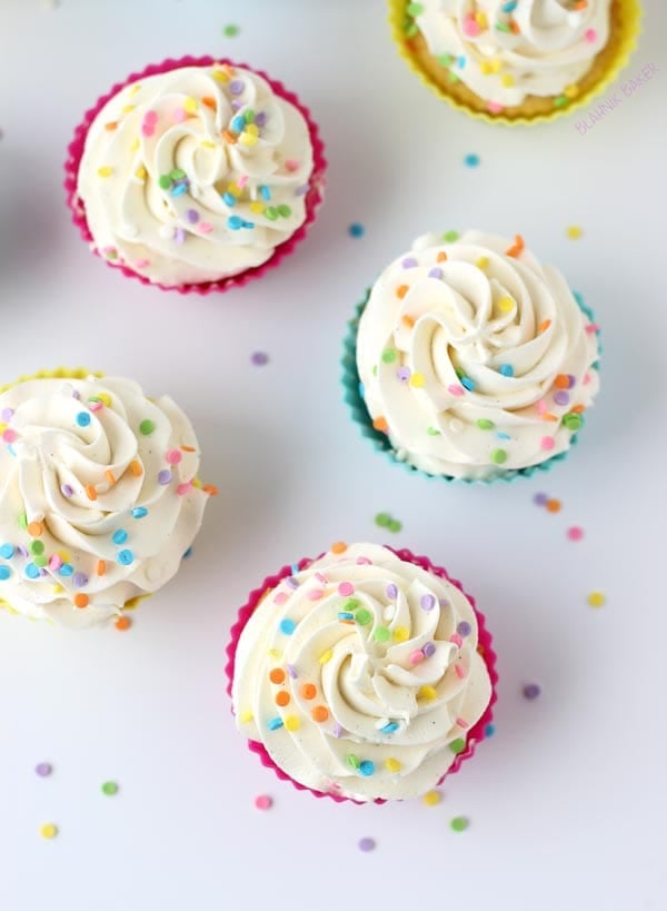 Vanilla Cupcakes with Whipped Vanilla Bean Frosting