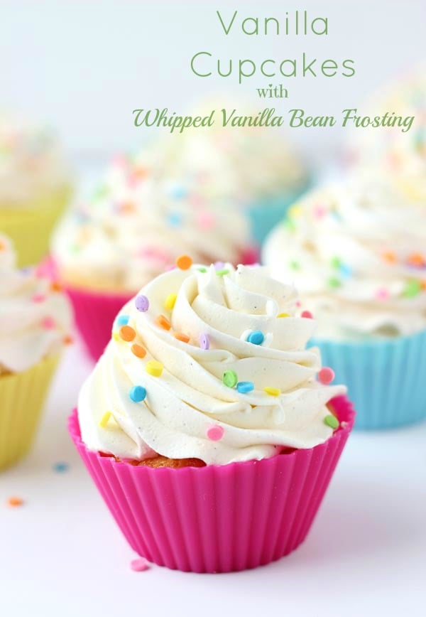 Vanilla Cupcakes with Whipped Vanilla Bean Frosting