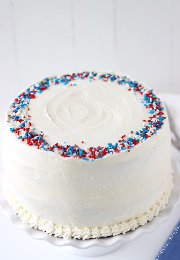 Red white and blue layered flag cake