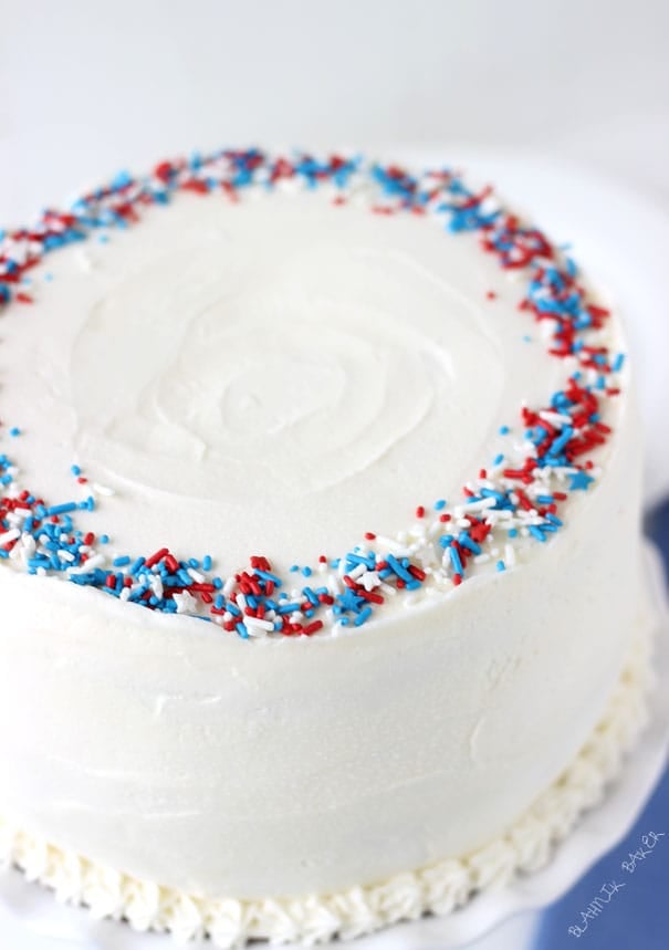 Red white and blue layered flag cake