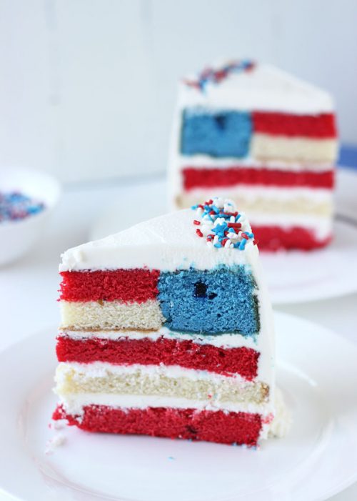 Red white and blue layered flag cake