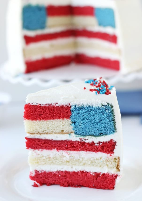 Red white and blue layered flag cake