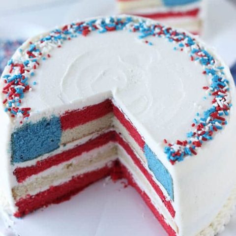 Red white and blue layered flag cake