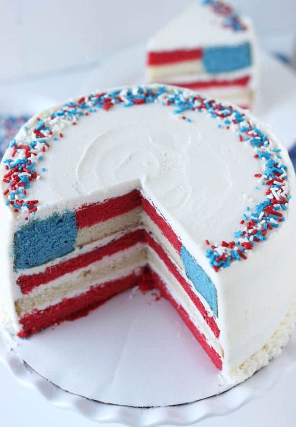 Red white and blue layered flag cake