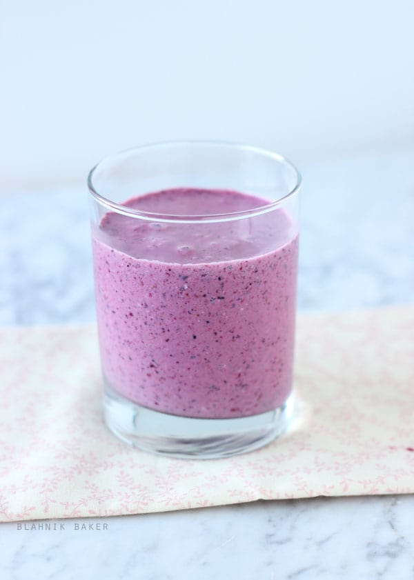 A healthy and filling black raspberry smoothie with a protein boosting secret ingredient!