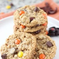 Halloween Monster Cookies- peanut butter oatmeal crunchy chewy cookies