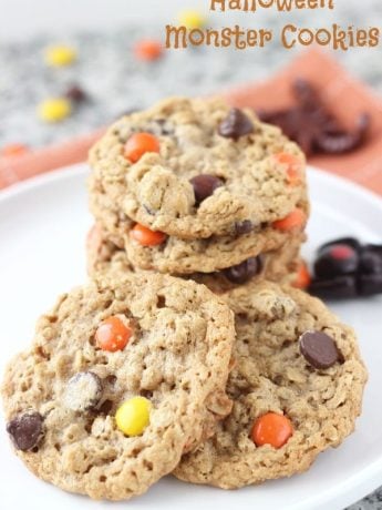 Halloween Monster Cookies- peanut butter oatmeal crunchy chewy cookies