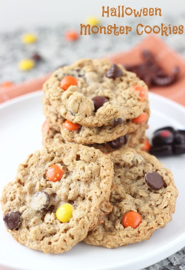 Halloween Monster Cookies- chewy crunchy peanut butter oatmeal cookies!