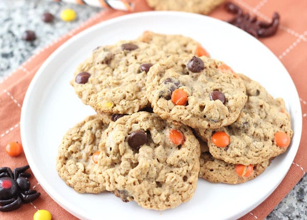 Halloween Monster Cookies- chewy crunchy peanut butter oatmeal cookies!