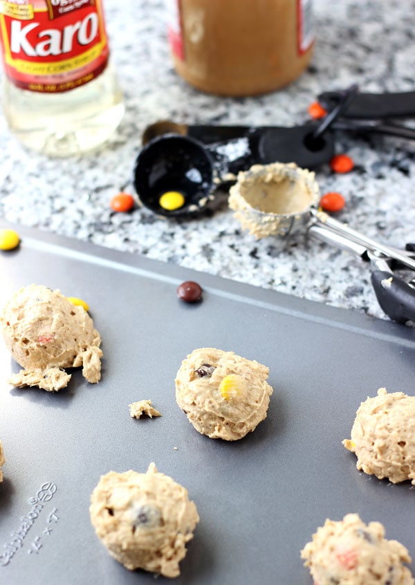 Halloween Monster Cookies- chewy crunchy peanut butter oatmeal cookies!