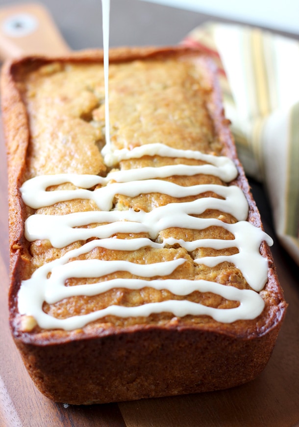 Easy Pear Hazelnut Bread with Orange Maple Glaze