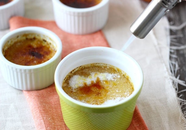 Pumpkin Maple Creme Brulee - silky smooth custard with warm spices and maple syrup. 