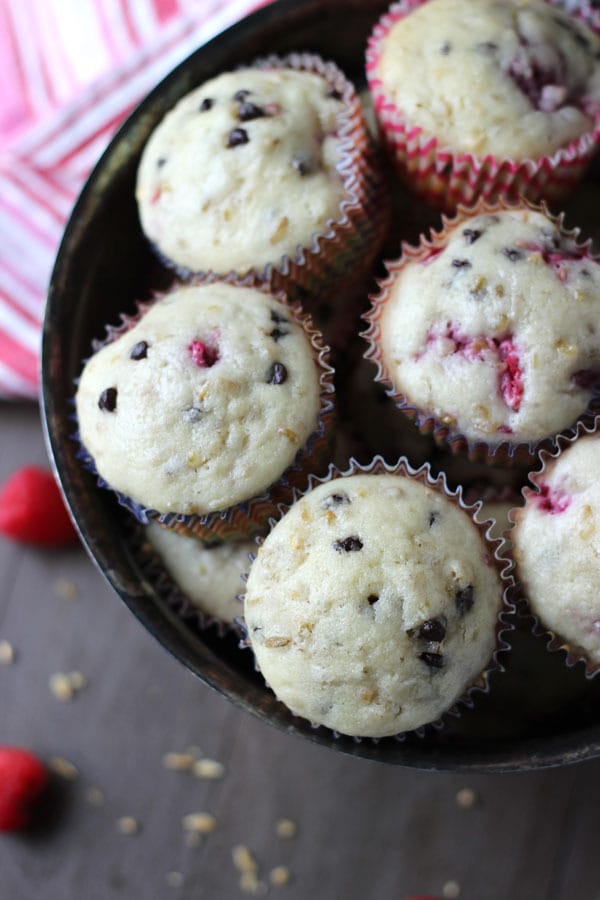 Chocolate Raspberry Freekeh Muffins - a hearty moist muffin filled with whole grain freekeh