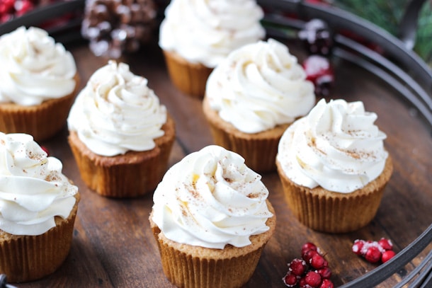 Spiced eggnog cupcakes with whipped bourbon buttercream! 