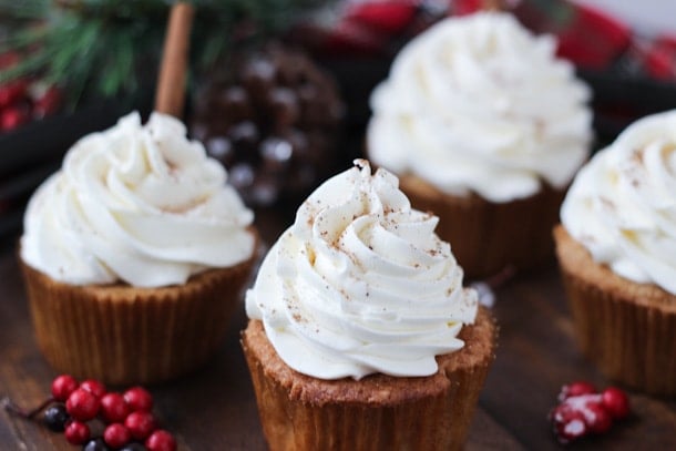 Spiced eggnog cupcakes with whipped bourbon buttercream! 