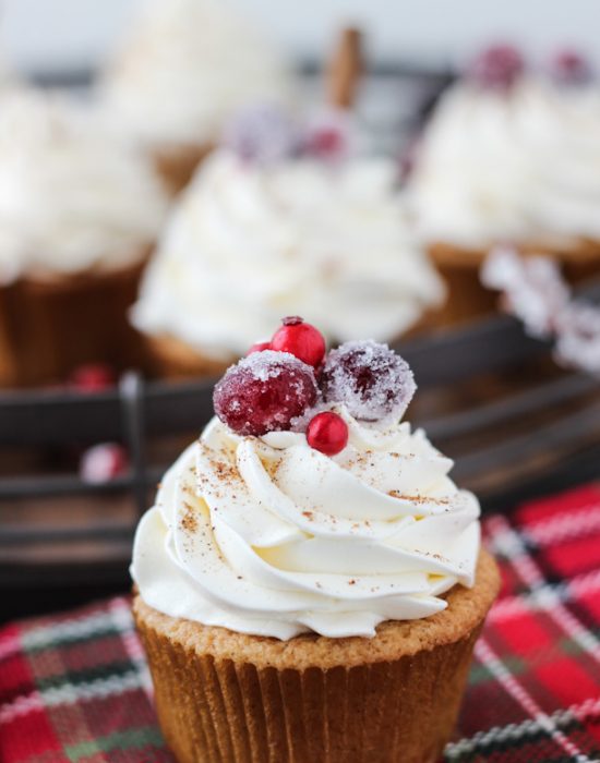 Spiced eggnog cupcakes with whipped bourbon buttercream!