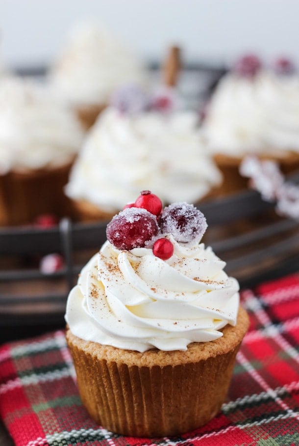 Spiced eggnog cupcakes with whipped bourbon buttercream! 