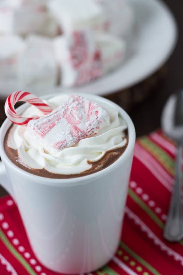Homemade peppermint marshmallows go hand in hand with homemade peppermint hot cocoa!