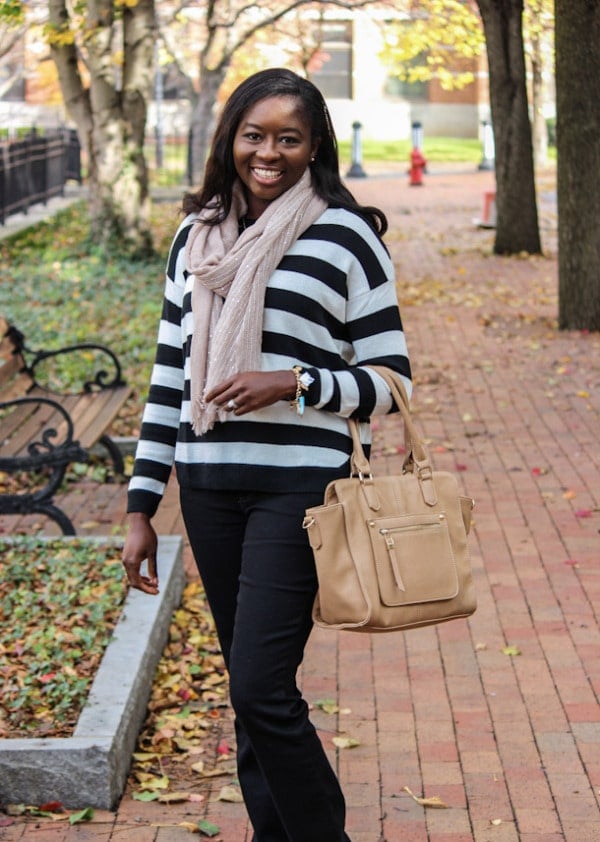 Black and white cheap striped sweater outfit