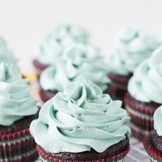 Rich chocolatey cupcakes with mint chocolate morsels!