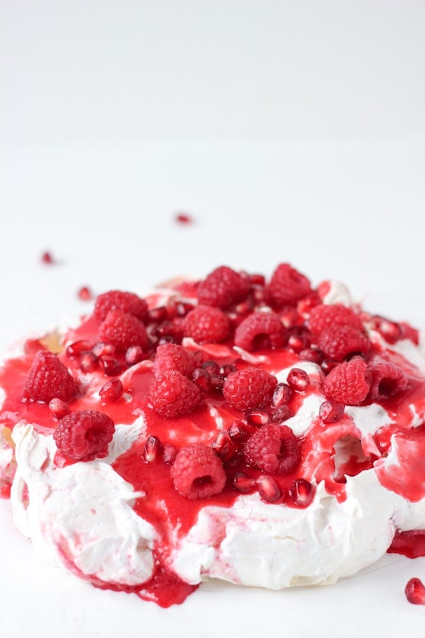 Raspberry Swirl Pavlova with Pomegranates