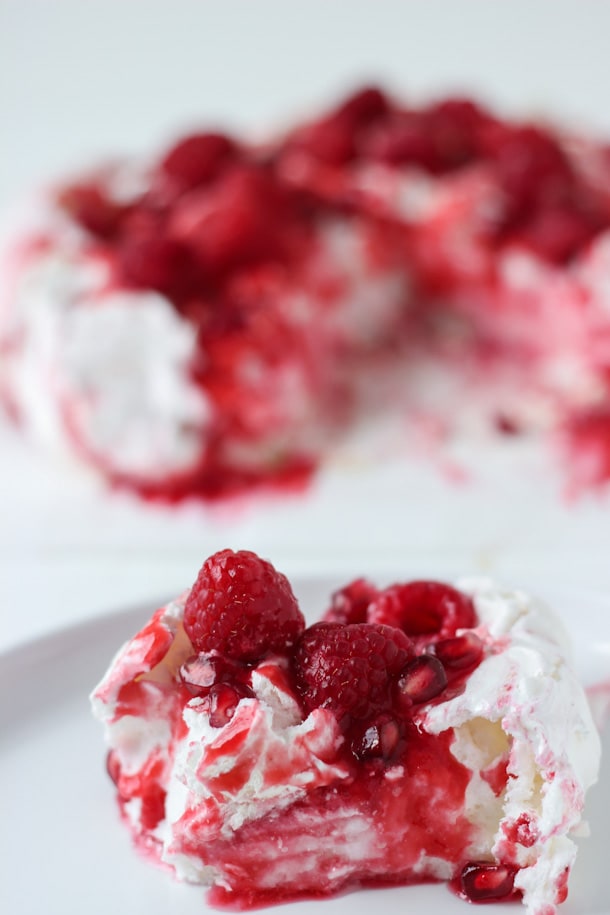 Raspberry Swirl Pavlova with Pomegranates