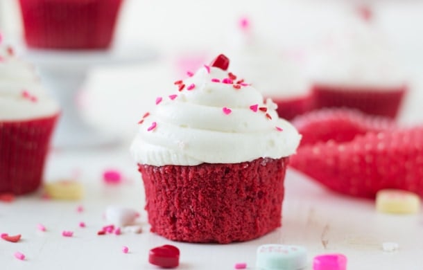 This classic Red Velvet Cupcakes recipe is a must! Add a twist to the topping by using the white chocolate cream cheese frosting. 