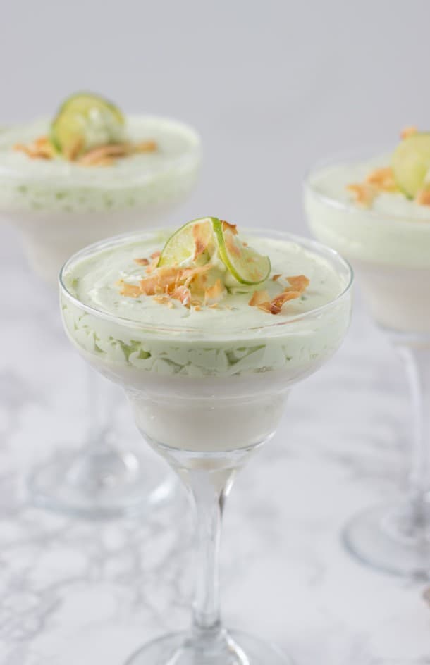 Coconut Key Lime Panna Cotta - an easy tropical delight with sweet coconut silky smooth custard and a lime mousse. 