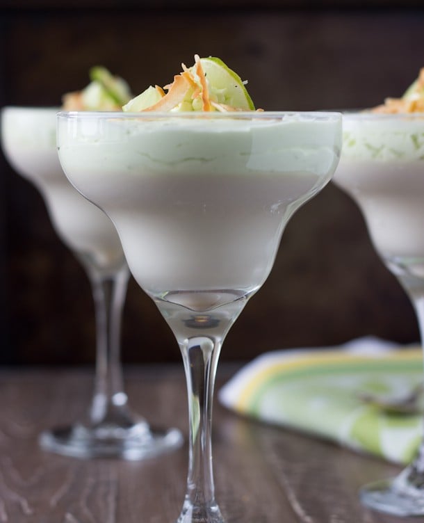 Coconut Key Lime Panna Cotta - an easy tropical delight with sweet coconut silky smooth custard and a lime mousse. 