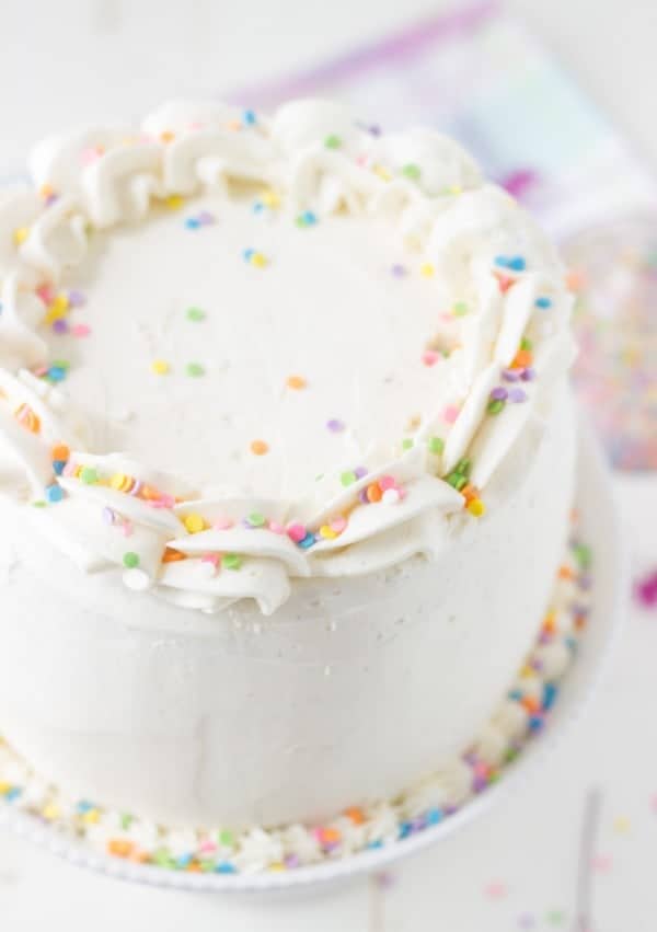 Classic Vanilla Bean White Layer Cake - a soft, fluffy and delicious vanilla cake recipe perfect for any birthday celebration. 