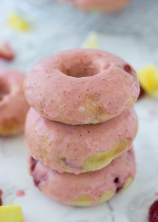 These strawberry lemon donuts are soft, moist and bursting with fresh lemon flavor!