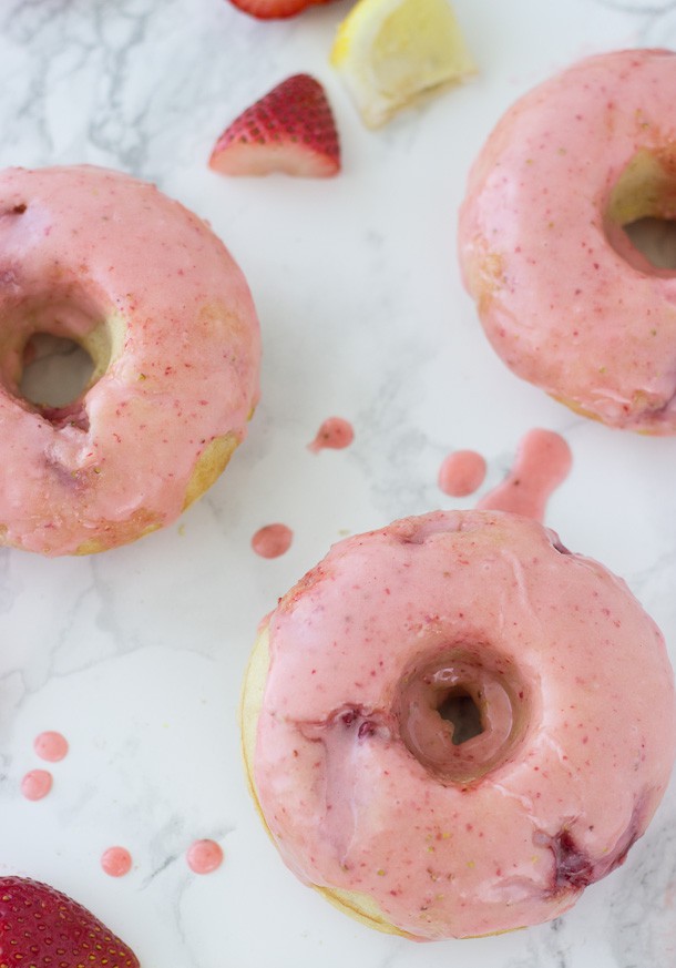 These strawberry lemon donuts are soft, moist and bursting with fresh lemon flavor