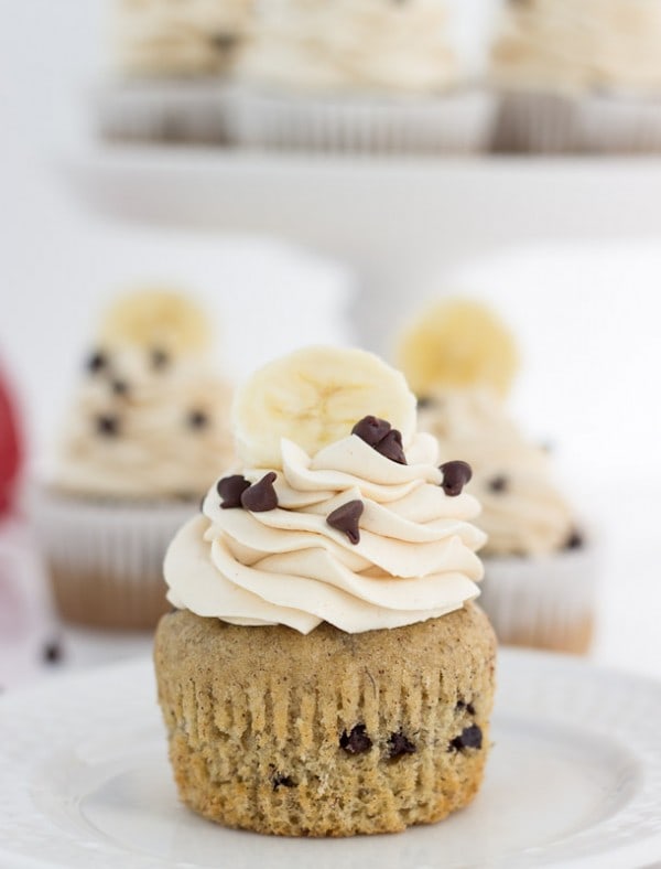 Chocolate Chip Banana Cupcakes with Peanut Butter Frosting