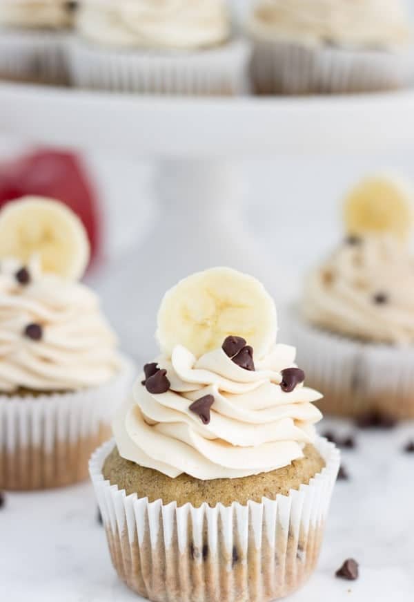 Chocolate Chip Banana Cupcakes with Peanut Butter Frosting