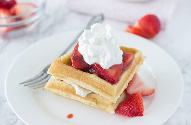 Coconut Waffles with Strawberry Rhubarb Compote