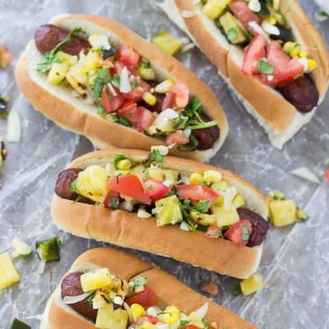 Hot Dogs with Grilled Corn Relish and Chipotle Mayo
