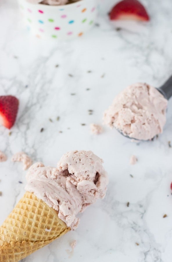 Roasted Strawberry and Lavender Ice Cream